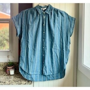 Madewell Central Shirt XS Blue White Striped Cotton Button Down Short Sleeve Top